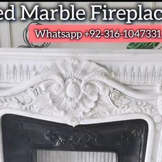 a white fireplace with the words red marble fireplaces on it's front and side