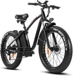 an electric bike is shown on a white background with orange accents and black spokes