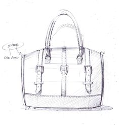 a drawing of a handbag with two handles and straps on the front, in white