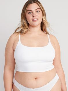 adjustable straps scoop neck 2-ply shelf bra provides light support for a-c cups fitted hits just below ribcage XS = 34A, 32B cup sizes; S = 32C, 34B, 36A cup sizes; M = 34C, 34D, 36B, 36C, 38B cup sizes; L = 34D, 34DD, 36C, 36D, 38B, 40B cup sizes; XL = 38DD, 40D, 40DD cup sizes; XXL = 42D, 42DD cup sizes.  models are approx.  5'9" and wear sizes s (4), l (12), and xl (18)machine wash according to the care instruction label Top Hits, Boxer Shorts, Shelf Bra, Beauty Women, Rib Knit, Old Navy, Scoop Neck, Built In, Plus Size