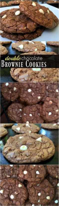 chocolate brownie cookies are stacked on top of each other