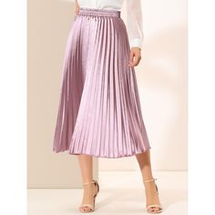 Accordion pleats enhance the dimension and movement of this midi skirt, while the metallic design underscores its sleek style. It's pleated all around for this trending midi skirt. Feel free to pair it with black block-heel sandals. Whether you're dressing up or down, this skirt is perfect for any occasion. A casual and simple style, never out of fashion, is a must-have item in your wardrobe. This fashionable and trendy clothes for women can not only be worn daily, but can also be easily matched Black Block Heel Sandals, Accordion Pleats, Metallic Design, Rose Purple, Sleek Style, Trendy Clothes, Trendy Clothes For Women, Pleated Midi Skirt, Sleek Fashion