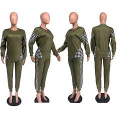 Autumn Fashion Long Sleeve O Neck Plaid Patchwork T Shirt Pencil Pants Women 2 Piece Set Sets Outfit, Matching Sets Outfit, Valentines Lingerie, Vintage Summer Dresses, Two Piece Pants Set, Long Sleeve Lace Dress, Casual Sets, Product Name, Two Piece Dress