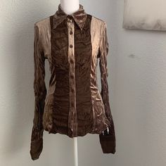 Surrealist Velvet Long Sleeve Button Down With Lace Shirt Size 2 Is Equivalent To Medium But This Shirt Runs Small Chest Measures Approximately 39 Cm Length Is Approximately 63 Cm Retro Brown Long Sleeve Shirt, Vintage Brown Blouse With Buttons, Retro Long Sleeve Brown Blouse, Vintage Brown Shirt With Button Closure, Vintage Brown Long Sleeve T-shirt, Tweed Shirt, Fashion Themes, Fashion Illustration Dresses, Lace Shirt