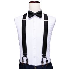 Black Solid Y Back Adjustable Bow Tie Suspenders Set Kids Suspenders, Mens Suspenders, Men's Suspenders, Mens Braces, Red Suspenders, Back Brace, Bowtie And Suspenders, Suspenders Men, Suspenders Set