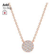 in stock Rose Gold Pave Setting Round Necklace, Rose Gold Round Necklace With Pave Setting, Rose Gold Necklace With Pave Setting Round Pendant, 14k Rose Gold Necklace With Pave Setting, Round Rose Gold Diamond Necklace, Rose Gold Round Brilliant Cut Diamond Necklace, Macy's Round Diamond Necklace Gift, Rose Gold Pave Setting Round Pendant Jewelry, Rose Gold Jewelry With Pave Setting In Round Pendant