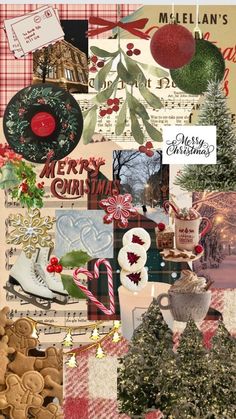 christmas collage with cookies, candy canes and other holiday items