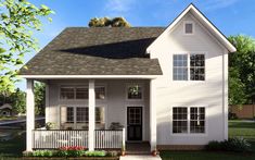 a white two story house with black shutters