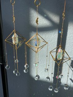 Aurora Crystal Suncatcher with moon symbol, crystal prism ornaments creating rainbow lights, aesthetic bedroom window hanging decor, Boho room decor, Bohemian style home home decor, Car hanging decor rainbow maker Aurora Aesthetic, Wind Chimes Homemade, Rock Aesthetic, Crystal Aesthetic