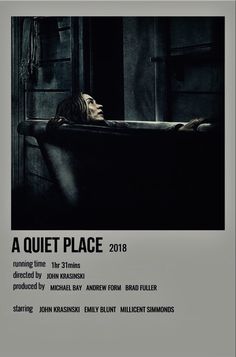 a movie poster for a quiet place with a woman laying in a bathtub and the caption reads, a quiet place