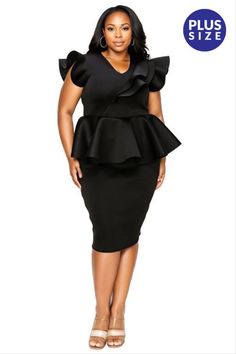 This dynamic scuba dress in white, royal blue, or white commands attention and radiates class with its energetic peplum flare to give any event an opulent flavor. Plus Size Peplum Dress, Plus Size Peplum, Scuba Dress, Dresses Royal, Statement Dress, Weekend Wardrobe, Ruffled Sleeves, Plus Size Dress, Chic Dress