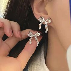 Shop Bow Stud Earrings in Silver & Gold | Bow Earrings | Bow Aesthetic Accessories – Tristar Boutique Trendy Bows, Studded Nails, Silver Bow, Party Earrings, Knot Earrings, Bow Earrings, Mua Sắm, Fashion Jewelry Earrings, Simple Earrings