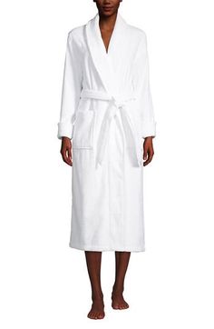 Whether you're just getting started or settling in for the night, our spa robe delivers VIP treatment. Soft and substantial, it feels luxurious against your skin. It's super absorbent, helping you dry off quickly. And its long length makes it perfect for lounging. Is that the couch calling? Plush cotton terry cloth for maximum cuddle factor; Cozy shawl collar keeps chills off your neck Easy to tie belt with a loop on each side to keep it in place Turn-back cuffs Reinforced patch pockets Midcalf Terry Cloth Bathrobe, Cozy Shawl, Terry Robe, Spa Bath, Lake Forest, Bath Spa, Plus Size Clothing For Women, Date Nights, Sleepwear Robe