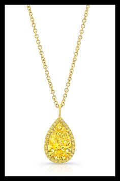 Rahaminov Diamonds - Yellow Diamond Halo Pendant in Yellow Gold Halo Pendant, Exclusive Gift, Gold Collection, Diamond Halo, Yellow Diamond, Halo Diamond, Gemstone Colors, Earring Necklace, Ring Necklace