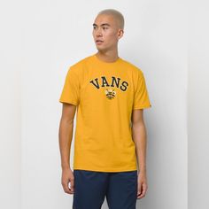 Vans Slack & Field Classic Pe Tshirt *Nwt* Size: Large Color: Golden Yellow 100% Cotton Classic Fit Sku: Vn0007s4f3x Vans Crew Neck T-shirt For Spring, Vans Graphic Tee With Logo Print, Vans Spring Crew Neck T-shirt, Vans Casual T-shirt For Spring, Casual Vans T-shirt For Spring, Vans Tops For Spring Streetwear, Sporty Cotton Tops By Vans, Vans Sweatshirt, Vans Shorts