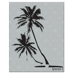 a black and white palm tree on a gray background with the word stencil