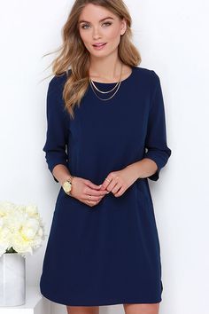 NEW! Trendy Juniors Clothing - Online Shoes & Clothes for Teens Blue Shift Dress Solid Color, Chic Blue Shift Mini Dress, Chic Blue Shift Dress, Short A Line Dress, Chiffon Dress Short, Marine Uniform, Blue Shift Dress, Shift Dresses, Vestido Casual