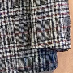 Vintage, wool, plaid, grey, burgundy, blue and black blazer by kluz. this blazer has a small snag in the material on the right inner arm (shown in picture 8); otherwise it's in great condition. size: men's 48 (xxl)/ women's 3xl. Vintage Plaid, Plaid Blazer, Black Blazer, Mens Jackets, Jackets & Coats, Plaid, Blazer, Wool, Grey