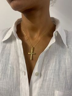 Gold Men's Cross Necklace made of Gold Vermeil: 18k Gold over Solid 925 Sterling Silver ☞ made to last.Matching Ring & Matching Earrings - please ask meDetails:• Gold Men's Cross Necklace• Dimensions: Pendant Height 40mm, Width 21mm• Free Complimentary Chain• 18k Gold VermeilSKU TE-121 14k Gold Crucifix Jewelry For Spiritual Expression, Everyday Gold Plated Cross Jewelry, Classic Engraved Crucifix Jewelry, Yellow Gold Plated Crucifix Jewelry, Gold Jewelry With Cross Pendant For Everyday, Classic Crucifix Jewelry With Polished Finish, Yellow Gold Cross Jewelry With Figaro Chain, Sterling Silver Yellow Gold Figaro Chain Jewelry, 14k Gold Cross Figaro Chain Jewelry