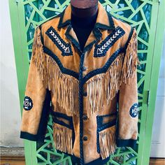 3b West By Tansmith Vintage Western Leather Jacket W/ Incredible Beading And Braided Leather!! A Magnificent Piece Of Fashion Art! Vintage Hand-stitched Outerwear For Fall, Vintage Beaded Long Sleeve Outerwear, Hand-stitched Long Sleeve Outerwear For Fall, Winter Outerwear With Beaded Fringe And Long Sleeves, Winter Festival Outerwear With Beaded Fringe, Bohemian Hand-stitched Outerwear For Fall, Fitted Outerwear With Beaded Fringe For Fall, Fitted Beaded Fringe Outerwear For Fall, Fall Bohemian Beaded Outerwear