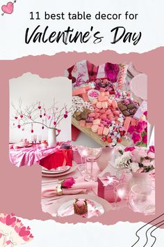 valentine's day table decor with pink flowers and hearts