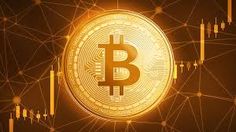 the bitcoin is shown in front of an abstract background