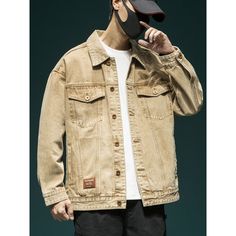 Letter Embroidered Work Denim Jacket Fabric: 86.6% Cotton + 6.9% Polyester+6.5% Regenerated Cellulose Size: M, L, XL, 2XL, 3XL, 4XL, 5XL Multiple Color Selections: Khaki  Season: Spring, Fall, Winter Khaki Denim Jacket With Pockets For Streetwear, Khaki Denim Jacket For Streetwear, Casual Khaki Button-up Denim Jacket, Casual Khaki Denim Jacket For Streetwear, Winter Streetwear Khaki Denim Jacket, Spring Beige Denim Jacket, Beige Relaxed Fit Cotton Denim Jacket, Relaxed Fit Beige Cotton Denim Jacket, Casual Beige Denim Jacket For Fall