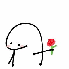 a drawing of a person holding a rose in one hand and pointing it at the other