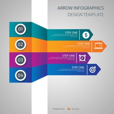 an arrow infographics design template with four steps to the right and one on the left