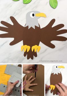 Handprint Eagle, Wild Animal Craft, Wild Animals Crafts For Kids, Bird Crafts Preschool, Birds For Kids, North American Birds, American Birds