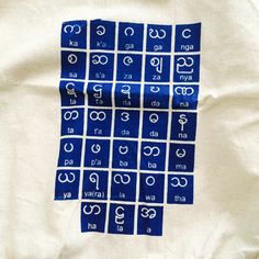 blue and white fabric with numbers on it