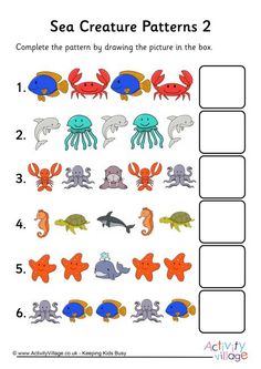 sea creature pattern worksheet for children to learn how to make them look like they are