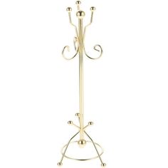 a gold metal coat rack with three candles on the top and one candle in the middle