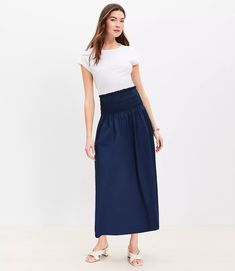 Poplin Smocked Maxi Skirt Petite Size, Passion For Fashion, Effortless Style, Fabric Care, Smocking, Maxi Skirt, Women's Clothing, Loft, Skirt