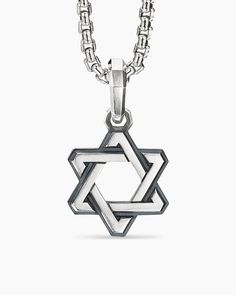 Deco Star of David Pendant in Sterling Silver, 24mm Luxury Silver Star Of David Jewelry, Luxury Sterling Silver Star Of David Jewelry, Men Jewellery, Star Of David Pendant, Black Diamonds, Star Of David, David Yurman, Black Diamond, Mens Jewelry