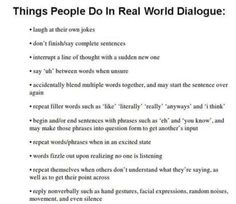 an article with words and pictures on it that say things people do in real world dialog