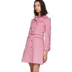 Gucci: Pink Wool Short Coat | SSENSE Luxury Pink Single Breasted Outerwear, Luxury Pink Single-breasted Outerwear, Designer Long Sleeve Belted Outerwear, Designer Pink Single-breasted Outerwear, Designer Pink Workwear Outerwear, Wool Short Coat, Gucci Pink, Cute Coats, Short Coat