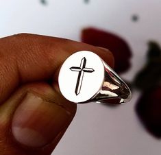 "Handmade ♡ Holy Cross Signet Ring Cristian Religious Holy Cross Signet Ring Solid 925 Sterling Silver Ring ♡ This Ring Will Be Great Gift For Your Fevorite People & Family Member. ✓ ITEM DETAILS ♡ - Holy Cross Signet ring - Material: High Quality Solid Sterling Silver 925. - Plating Color: Silver, Yellow Gold & Rose Gold (all Three colour available) Colour Plating Is Nickel Free And Perfect For You With Metal Allergies. ✓ SIZE ♡ - All 4 To 12 US Ring Sizes in Quarter And Half Sizes Are Availabl Spiritual Style Engraved Ring Stamped 925, Spiritual Engraved Silver Ring As Gift, Spiritual Engraved Sterling Silver Ring Gift, Spiritual Sterling Silver Signet Ring For Gift, Spiritual White Gold Engraved Ring For Gift, Spiritual White Gold Engraved Ring Gift, Sterling Silver Round Signet Ring Gift, Silver Spiritual Signet Ring Gift, Sterling Silver Signet Ring As Gift