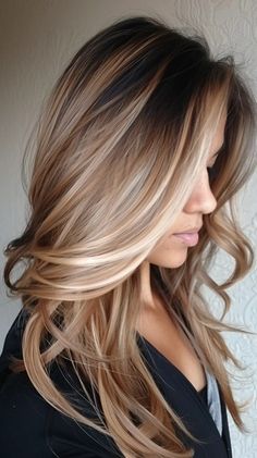 42 Latte Hair Color Ideas That Are Brewing Hot! Fall Hair Color For Brunettes With Blond, Fall Bayalage Brunette Blonde, Dimensional Highlights Brunette, Hair Color For Fall 2024, Caramel Hair Color With Highlights, Latte Hair Color, Bayalage Color, Blond Shades, Blonde And Caramel Highlights