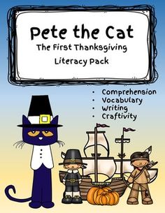 pete the cat and his three friends are in front of a sign that says pet the cat