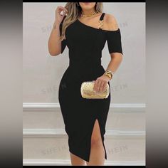 Size M (6) Never Used Elegant One-shoulder Midi Dress For Going Out, Elegant One Shoulder Midi Dress For Going Out, Casual Knee-length Bodycon Dress For Evening, Casual Off-shoulder Bodycon Dress For Evening, Casual One-shoulder Midi Dress For Evening, Casual Evening Sheath Bodycon Dress, Masters Graduation Dress, Casual One-shoulder Evening Bodycon Dress, Casual One-shoulder Bodycon Evening Dress