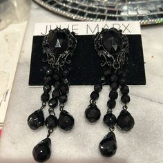 These Were From Her Collection In The 1980s. We Carried Her Stunning Line In Our Ny Boutique And We Just Uncovered A Few Pieces In A Box In Our Warehouse. These Are 40 Years Old , Vintage, But New! It’s Wonderfully Rare Collection Of Quality Black On Black Enamel Metal That Is Both Elegant And Hauntingly Beautiful. These Are Clip Ons. Swarovski Jet Black Crystals Black Enamel Approx 3” Original Designer’s Earring Card(Rare) Vintage 1980 Vintage Box D Black Vintage Clip-on Earrings, Black Retro Earrings, Retro Black Jewelry For Evening, Club Earrings, Sliver Earrings, Vintage Silver Earrings, Crystals Black, Blue Drop Earrings, Silver Chandelier Earrings