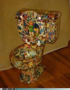 a toilet covered in many different types of stickers on it's seat and back