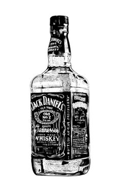 an ink drawing of a bottle of jack daniels whiskey on a white background with the words,