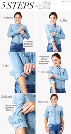 Style Chart, Roll Sleeves, Mode Tips, J Crew Style, Gemma Arterton, Shirt Cuff, Mode Casual, Clothing Hacks, Looks Style