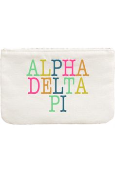 Sorority Pouch Bag-Gifts + Candles-Alpha Delta Pi-[option4]-[option5]-[option6]-Shop-Womens-Boutique-Store Eggshell White, Pi Phi, Alpha Delta Pi, Lil Sis, Alpha Delta, Phi Mu, Sigma Kappa, Big Sis, Gold Zipper