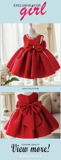 Flower Girl Dresses Simple Red Satin Elegant Flower Girl Dress With Big Bow For Wedding Parties Red Princess Dress With Bow For Dress-up, Sleeveless Christmas Dress With Bow, Red Princess Style Fitted Ball Gown, Christmas Wedding Princess Dress With Bow, Red Satin Christmas Dress, Red Princess Dress For Formal Occasions, Red Sleeveless Ball Gown For Dress-up, Elegant Red Princess Dress For Formal Occasions, Red Princess Dress With Bow