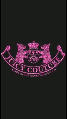 the juicy couture logo in pink glitter on a black background with an ornate crown