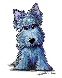 a drawing of a blue dog sitting down