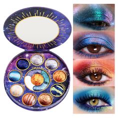 PRICES MAY VARY. Unique Design: A space-inspired novelty eyeshadow. From the Sun,the Moon,Earth and Mercury,Venus,Mars,Jupiter,Saturn,Uranus and Neptune-each jam-packed with high-quality multi-coloured metallic and shimmer-based eyeshadows.Our frosty asteroid belt is designed with four individual chunky glitter shades wirled together for that ultimate wondrous intergalactic look! Handmade: It is a limited edition worldwide. Each planet-inspired eyeshadow features a unique,3D convex design, easy Holographic Eyeshadow, Eye Shadow Pallet, Space Makeup, Galaxy Eyes, Metallic Eyes, Eye Makeup Palette, Special Makeup, Makeup Pallets, Glitter Eyeshadow Palette